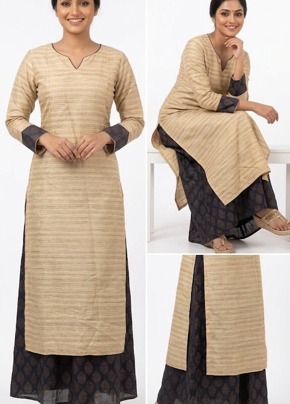 Beige Straight Kurta with Palazzo Set
