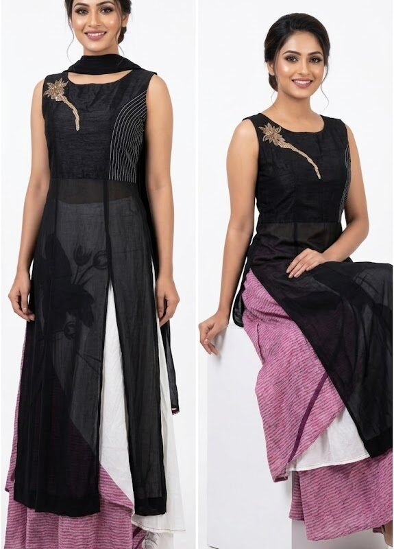 Black Layered Kurta with Palazzo Set