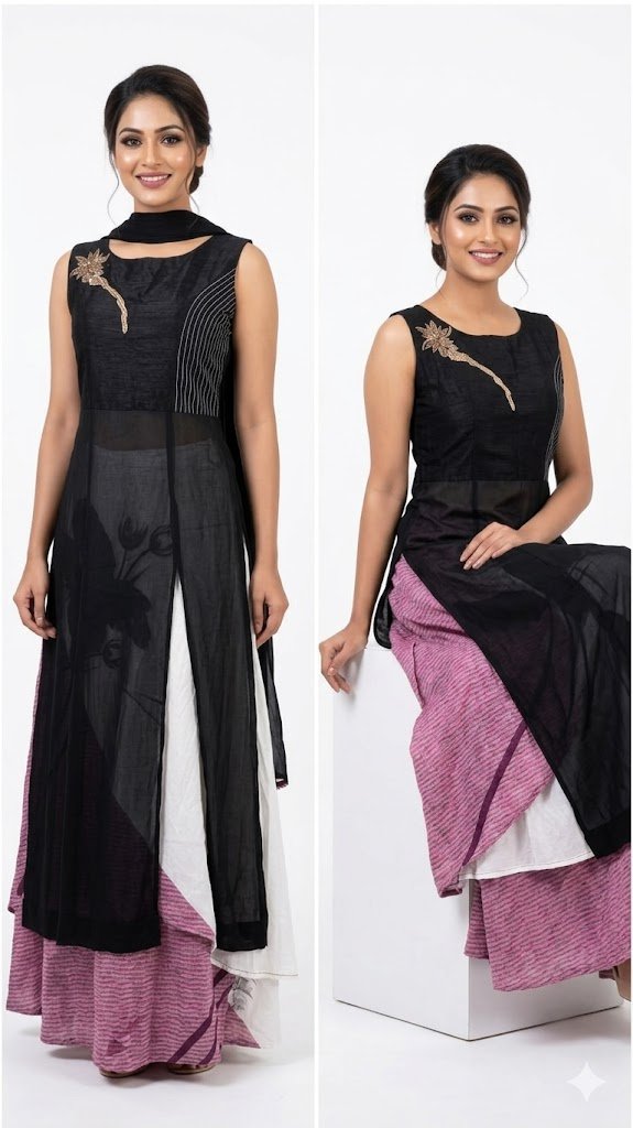 Black Layered Kurta with Palazzo Set