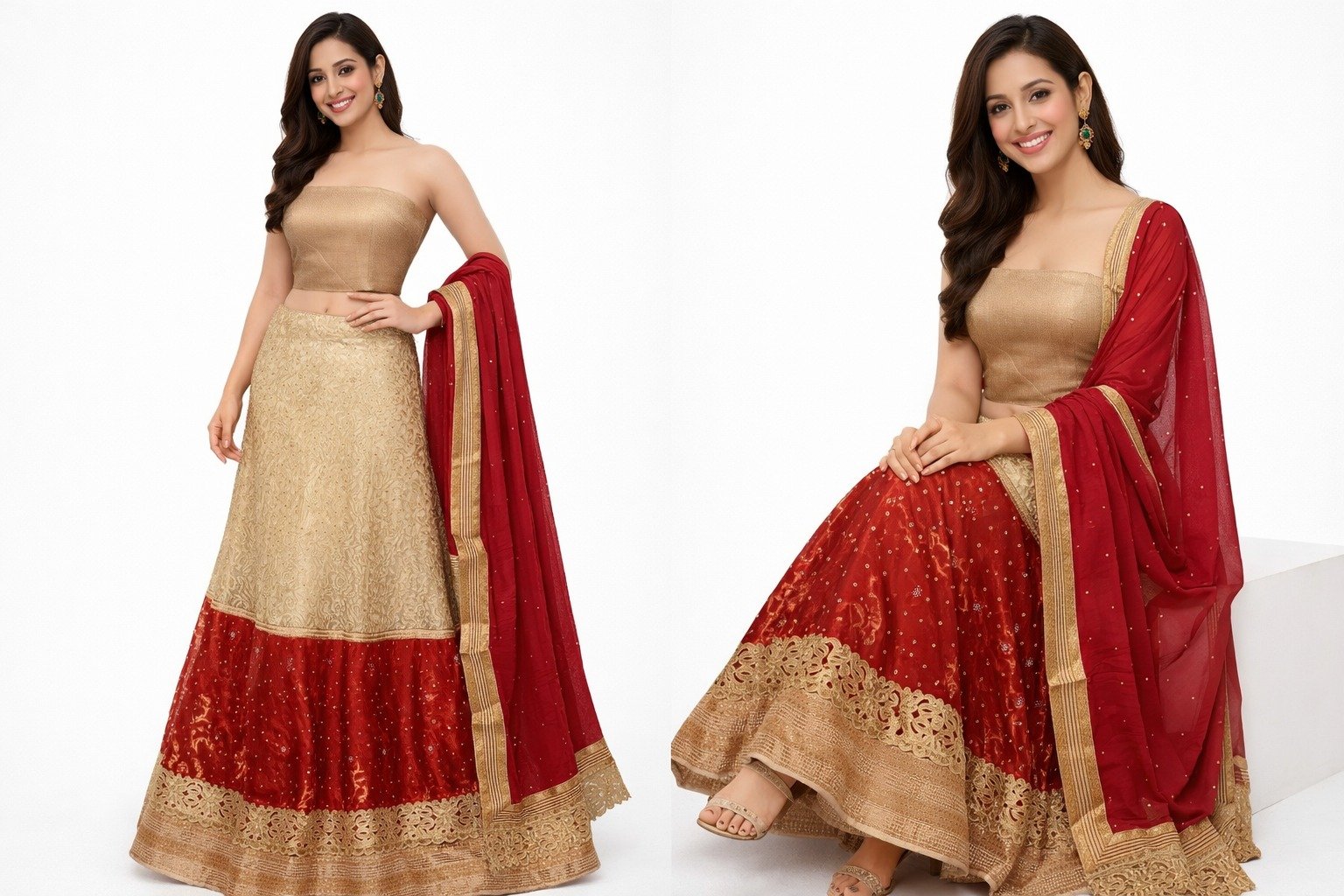 Gold & Red Lehenga Choli with Dupatta