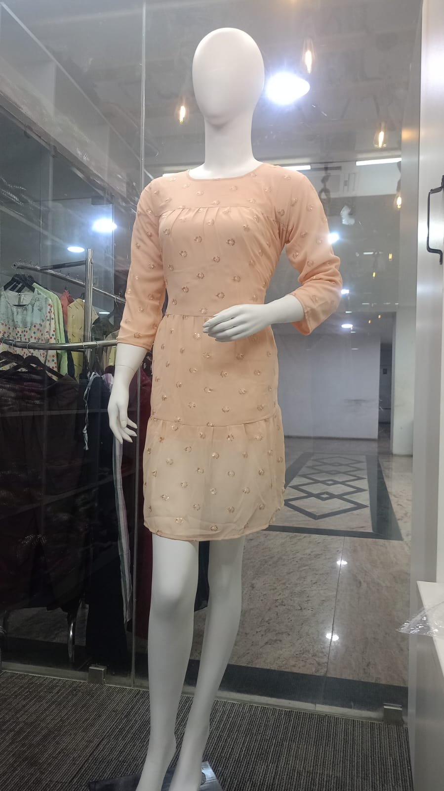 Peach Embroidered Mini Dress