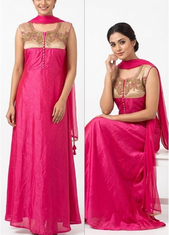Pink Anarkali Suit with Embroidered Yoke