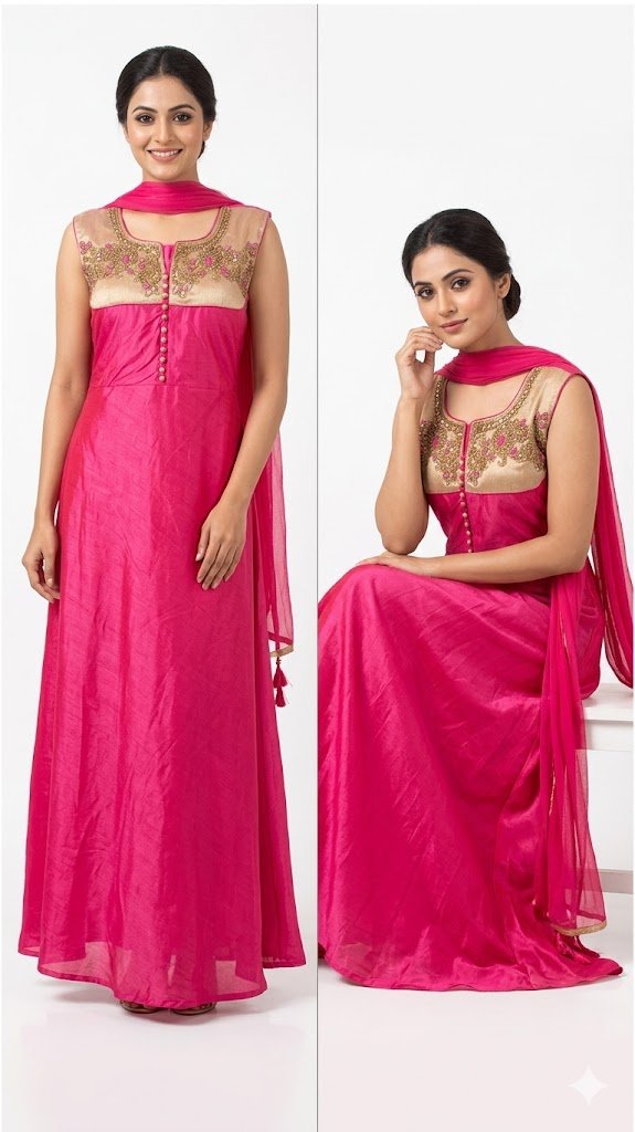 Pink Anarkali Suit with Embroidered Yoke