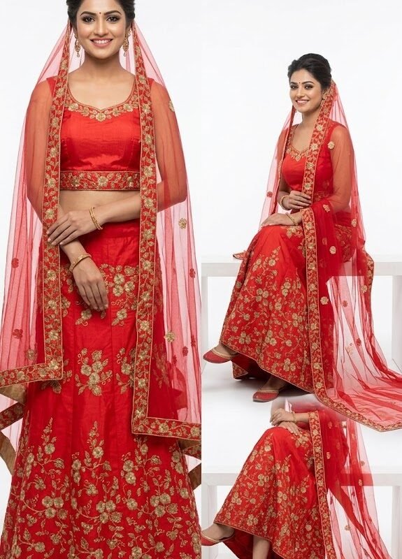 Red Bridal Lehenga Choli with Dupatta